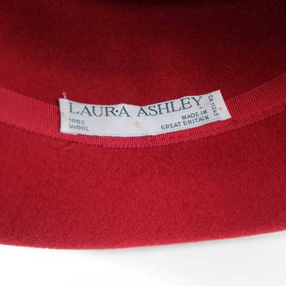 Laura Ashley Wide Brim Hat Magenta Wool Vintage Grosgrain Bow Great Britain 22.5 - Picture 10 of 14